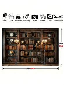 Phông nền tủ sách phong cách retro, 1 chiếc, làm từ sợi polyester, không cần điện, sử dụng đa năng, phù hợp cho sinh nhật, Halloween, trang trí tường nhà và văn phòng, đồ dùng cho các bữa tiệc lễ hội, chụp ảnh và làm phông nền ảnh nghệ thuật. - Nhiều màu - Xem 4