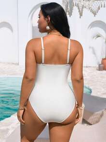 Swim Chiccia Áo tắm liền thân cỡ lớn, màu trơn với họa tiết hoa 3D, phong cách tối giản thanh lịch kiểu Âu và Mỹ. - Màu be - Xem 2