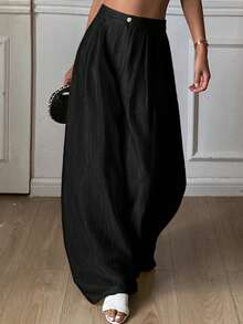 DAZY Women's Loose Wide Leg Pants, Elegant Vacation Wear, Spring & Autumn - Black - View 4