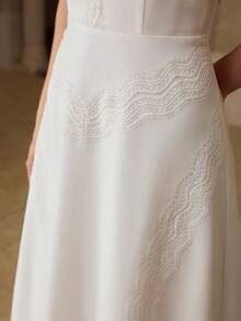 MOTF PREMIUM CONTRAST LACE WHITE MID-LENGTH DRESS FOR WOMEN - White - View 4