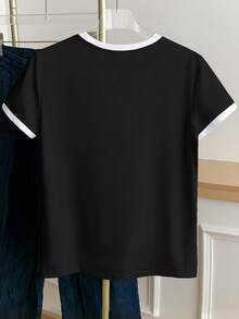 Resyla Áo thun nữ tay ngắn cổ tròn phối màu in hình bồ công anh và bướm, kiểu dáng thường ngày. - màu đen - Xem 2