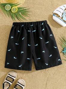 SHEIN Tween Boys' Casual Comfortable Printed Loose Fitted 2 In 1 Beach Shorts/Swimwear,Kids - Black - View 2