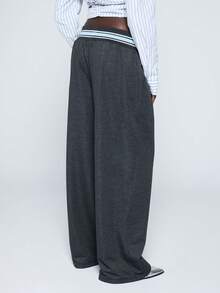 COUREZ Low Rise Oversized Sweatpants With Stripe Contrasting Waistband Y2K Summer For Women Summer For Women - Dark Grey - View 3