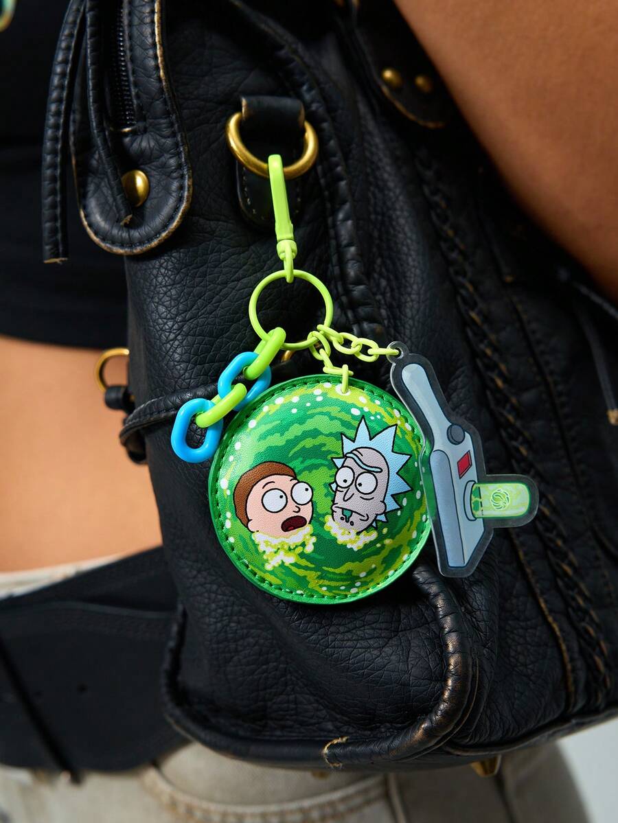 Rick and Morty X SHEIN 1 Móc khóa da PU dễ thương, mặt dây chuyền túi xách, mặt dây chuyền trang trí, mặt dây chuyền vali, cổng dịch chuyển. - Nhiều màu - Xem 1