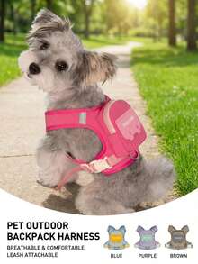 PETSIN 1pc Pet Dog Backpack With Towing Rope For Outdoor Walking, Portable Storage Chest Strap For Small And Medium-Sized Dog Backpacks, Breathable Chest Strap For Towing Dogs, Outdoor Portable Storage Rope - Multicolor - View 1