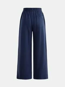 SHEIN Girlism Teen Girls 2 Piece Outfit,Navy Asymmetrical Shoulder Slogan T-Shirt & Slouchy Pants Set,Back-To-School Autumn Streetwear Holiday Casual Gym Clothes - Royal Blue - View 10