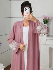 Al Najma Embroidered Beaded Long Sleeve Abaya For Women - Dusty Pink - View 3