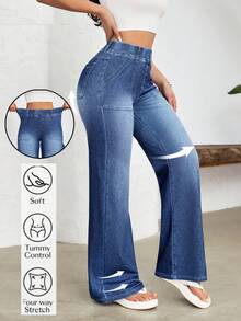 Flexra Women's Casual Versatile Everyday Wear Wide Leg Jeans - Blue - View 1