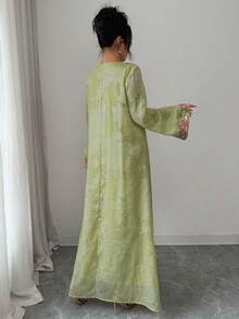 Yasmyna Đầm dài tay dáng rộng, thanh lịch, lãng mạn kiểu Thổ Nhĩ Kỳ - Ả Rập dành cho nữ, chất liệu chiffon jacquard. - màu xanh lá - Xem 2