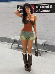 SHEIN HypeZone Áo dệt kim không tay phong cách đường phố dành cho nữ, thích hợp cho mùa xuân/hè. - Nhiều màu - Xem 2