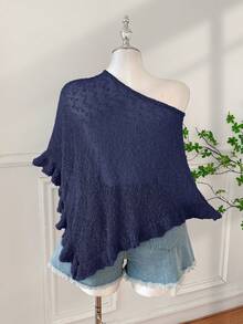 Comfortcana Suéter casual de mujer de talla grande con bajo asimétrico, versátil para uso diario - Azul Marino - Ver 2