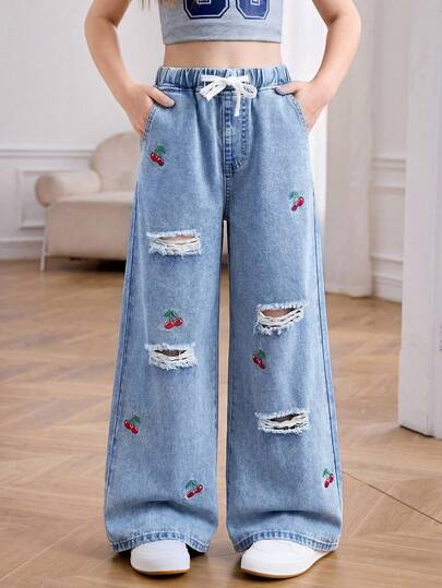  Tween Girls Summer Light Washed Drawstring Waist Wide Leg Casual Jeans Wide Leg Jeans For Daily Wear,Summer Stretchy Waist Comfortable Wide Leg Pants,Girls Summer Beach Boho Vacation Causal Outfits,Rave Concert Festival Outfits Sports Summer Spring Clothing Festival Beach Graduation Casual Holiday SHEIN Girlism Tween Girl Casual Elegant Soft Comfortable Streetwear, ,Jeans,Casual Dress, Elegant Jeans,Party, Back To School,Baggy Jeans Y2k,Loose Jeans,Oversized Jeans,Distressed Jeans,Vintage Retro Washed Jeans,2000s Baggy Jeans,Summer Jeans,Floral Jeans,Graphic Skirt