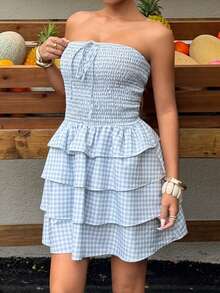 Sunnyshic 2026 Spring/Summer New Arrival Sweet Bow Tie Sexy Cold-Shoulder Tube Dress - Multicolor - View 4