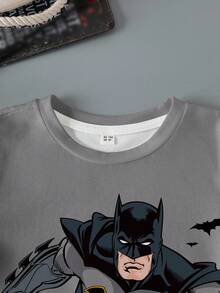 BATMAN X SHEIN Áo thun tay ngắn cổ tròn dáng thường ngày cho bé trai. - trắng - Xem 4