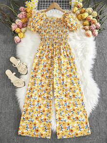 女童印花连体裤，方领泡泡袖，夏季度假风 - 彩色 - 查看 2