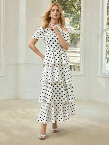 MOTF PREMIUM WOMEN'S ELEGANT POLKA DOT MID-LENGTH DRESS - Black and White - View 4