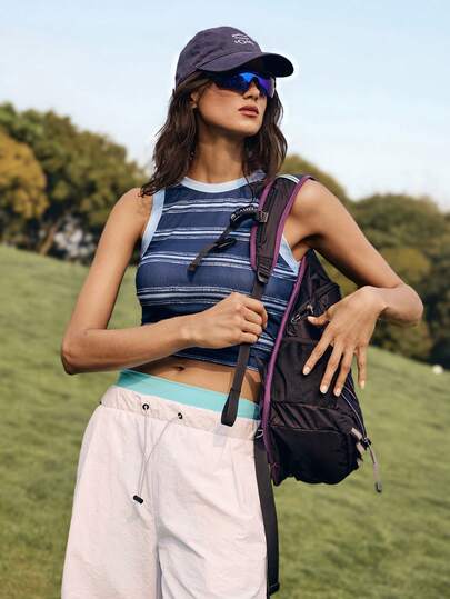 Medorelle 条纹撞色无袖吊带背心，修身设计，显瘦，女士夏季穿着