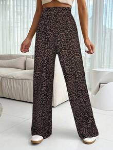 SHEIN PETITE 高腰显瘦超长女裤 - 黑色 - 查看 4