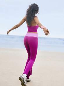 WanderVale 2 pièces/Set Top et pantalon de sport absorbant l'humidité, design bicolore, style basique, violet, sans couture pour le fitness/le yoga - Multicolore - Voir 3