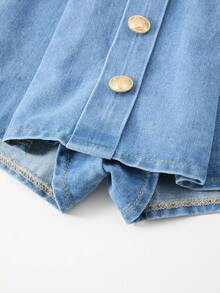 GlowEve Women's Casual Pleated Denim Shorts, Summer - Blue - View 5