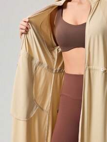 OutZeal Women Sun-Proof Jacket Gym Wear Workout UV Protection Quick Dry Cool Touch Long Length Stand Collar Outdoor Tops - Khaki - View 9
