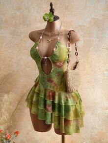 Mistrie Women's Green Floral Dress Halter Dress Ocean Chain,Beach Dress Festival Dresses Graduation Dress Wedding Guest Dress Women Resort Wear Women Vacation Dress Hawaiian Outfit For Women,Colorful Deep V Neck Hollow Out Ruffle Dress Asymmetric Hem Sun Dresses For Women,Sexy Outfits For Women,Holiday Outfits,Country Concert Outfit,Party Dress,Spring/Summer Luxury Dresses For Women,Elegant Dress For Women,Summer Outfits For Women Dresses Easter Dress,New Collection Dress,Date - Green - View 3