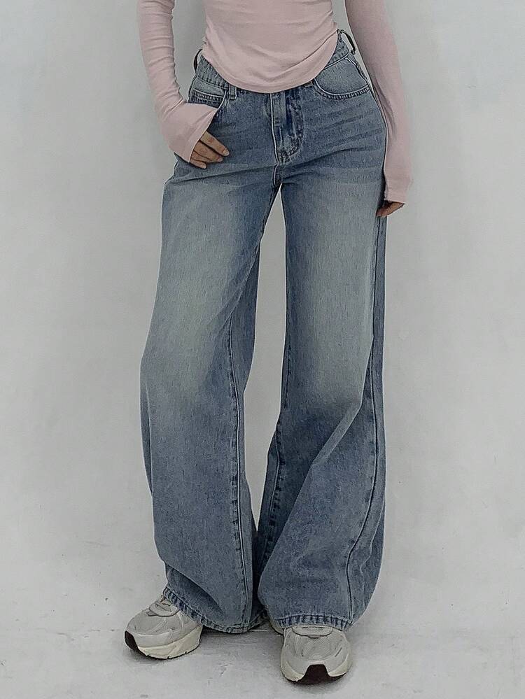 Women's Casual Everyday Commute Minimalist Versatile Washed Loose Straight Leg Jeans