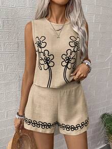 EMERY ROSE A Two Pieces Set Of Casual Summer Woven Vests For Women - Apricot - View 6