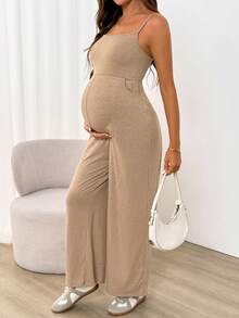 SHEIN Bộ áo liền quần bầu dáng rộng thoải mái - Màu Khaki - Xem 5