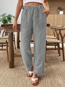 EMERY ROSE Elastic Waist Striped Casual Pants - Multicolor - View 3