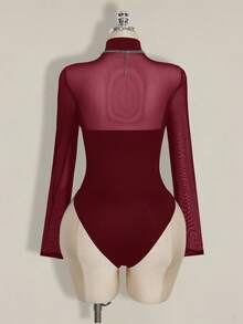 SHEIN ICON Mono de malla con parches sexy de talla grande Y2K - Burdeos - Ver 10
