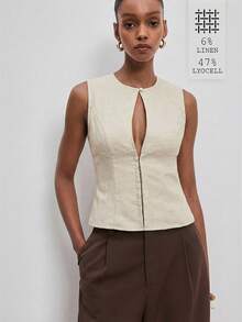 ATUI Studio Women's Sexy Solid Color Sleeveless Hollow Out Blouse, Summer - Apricot - View 1