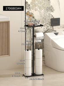 1pc Vertical Toilet Paper Holder, With Shelf Toilet Paper Holder, Bathroom Floor Standing Toilet Paper Holder, Multi Roll Paper Storage Rack, Toilet Paper Storage Rack, Suitable For Bathroom And Toilet Storage Accessories - Multicolor - View 3