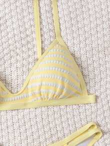 Swim Mod Women's Spaghetti Strap Fashionable Triangle Bikini Top, Summer - Yellow - View 4