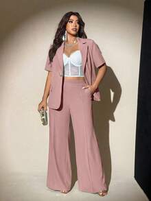 Viva Relle Plus Size Fitted Business Casual Suit Set, Suitable For Commuting, Interview, And Leisure, New Style For Summer - Dusty Pink - View 6