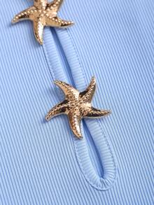 Sunnyshic 女士蓝色修身连衣裙，开衩设计，饰有金属海星图案 - 藍色 - 查看 3