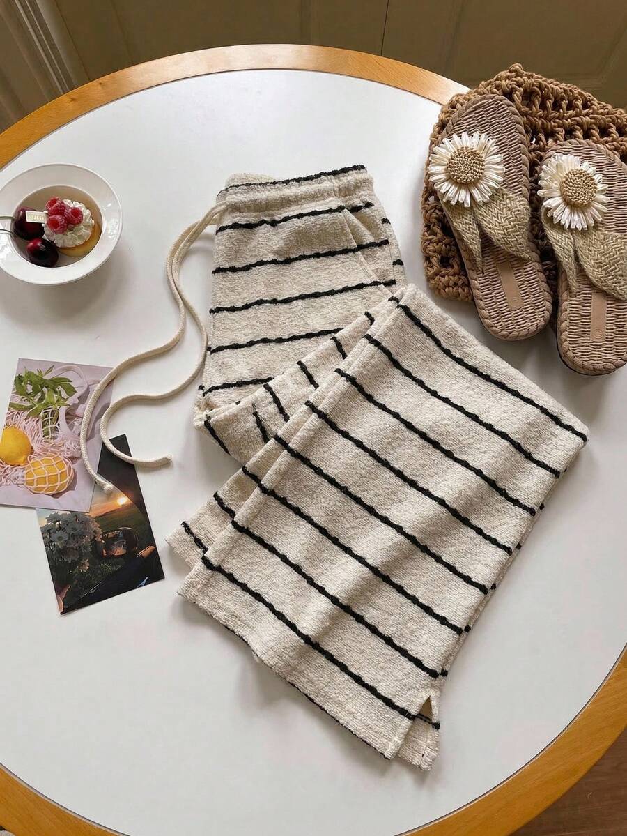 Comfortcana Quần ống rộng kẻ sọc dáng suông dành cho nữ cỡ lớn - màu nâu - Xem 1