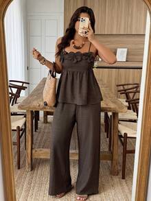 Weeklong Bộ đồ thường ngày không tay, thắt eo, họa tiết hoa dành cho nữ cỡ lớn, mùa xuân/hè. - màu nâu - Xem 4