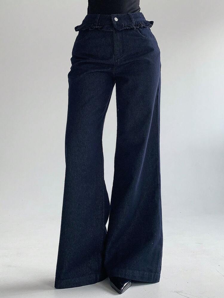 Women's Solid Color Pleated Flare Loose Casual Vacation Summer Jeans Y2k