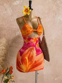 Roelina Đầm hai dây gợi cảm, họa tiết hoa dành cho nữ, kiểu dáng kỳ nghỉ, khoét eo. - Nhiều màu - Xem 3