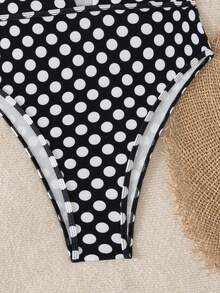 Swim Glamine Áo tắm liền thân nữ kiểu yếm buộc dây, hở lưng, cổ chữ V khoét sâu, chấm bi, thời trang cho mùa hè. - Đen và trắng - Xem 4
