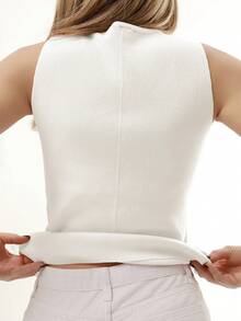 Katetique Women's Solid Color V-Neck Front Button Casual Fashion Sweater Vest Summer Holiday Simple Commuter Sweater Vest With Unique Metal Buckle Office - White - View 6