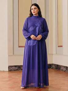 Anewsta Plus Size Women Long Dress Middle East Style Embroidered Robe, Mother's Day Gift Fall - Purple - View 6