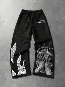 Manfinity EMRG Plus Size Men's Casual Printed Sweatpants - Black - View 2