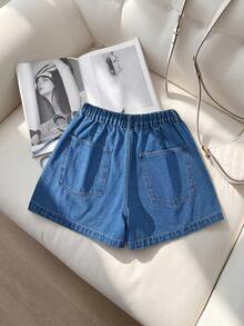 EMERY ROSE Quần short denim dáng rộng có dây rút dành cho nữ cỡ lớn, thích hợp cho mùa xuân/hè. - Rửa trung bình - Xem 3