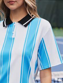 Gameset SHEIN Sport 女士撞色条纹短袖运动Polo衫 - 彩色 - 查看 7