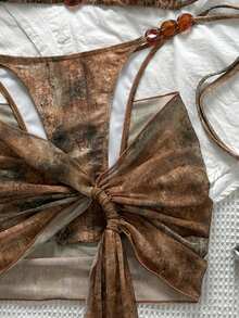 Swim SXY Bộ đồ bơi mùa hè dành cho nữ gồm 3 món: Áo bikini tam giác in họa tiết tie-dye, quần bikini và chân váy mini lưới, trang phục bơi gợi cảm đi biển. - Nhiều màu - Xem 5