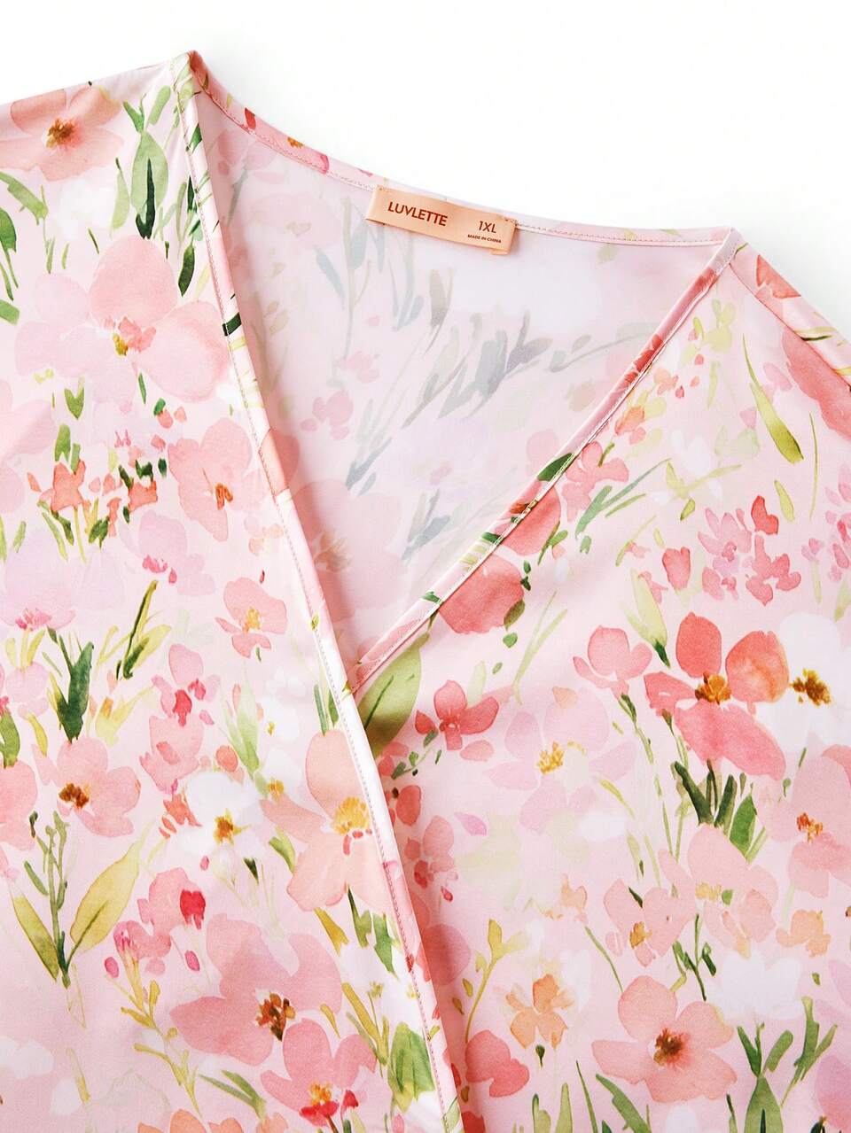 Plus Size Women's Summer Airy Floral Satin Robe