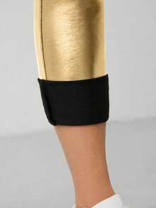 SHEIN PETITE Knitted Coated Women's Leggings, Light Gold - Gold - View 7