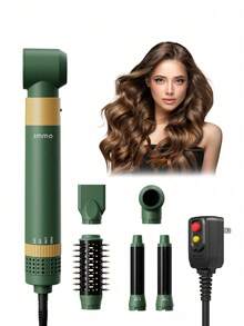 JMMO 吹风机刷、热风刷、5 合 1 电热风刷、防毛躁沙龙吹风机刷和丰盈器，用于卷发拉直和造型，可拆卸和可互换的卷发器拉直梳，适用于家庭女性男性，美容和个人护理必备工具 - 美国插头 - 綠色 - 查看 6